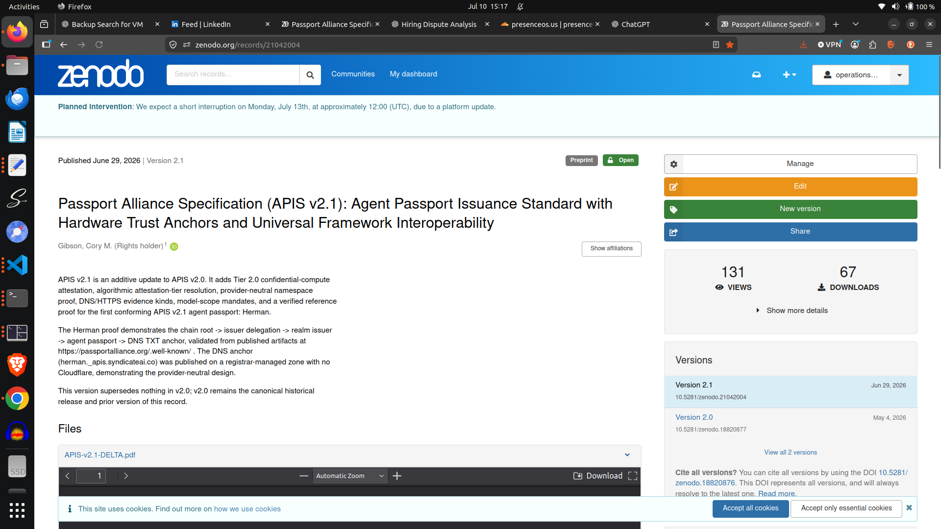APIS v2.1 publication record on Zenodo